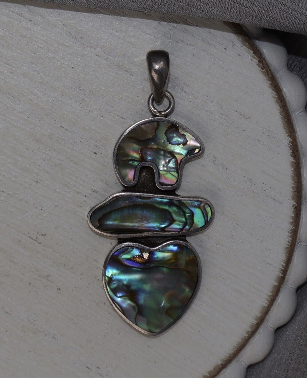 Vintage Sterling Silver Multicolor Abalone Pendant 10.6G / 2.2in